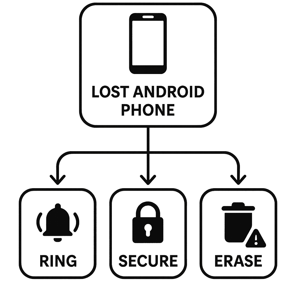 Conceptual decision guide for locating, securing, or erasing a lost Android phone
